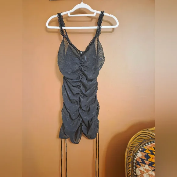 By Anthropologie Sleeveless Ruched Mesh Mini Dress NWOT - Picture 4 of 8